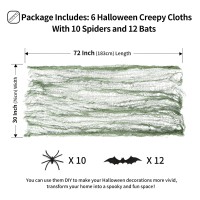 Festicorp 3 In 1 Halloween Green Creepy Cloth Set 6 Pcs 30X72 In Cheese Cloths With Spiders And Bats Halloween Netting Spooky