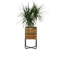 Square Planter WMetal Legs Natural