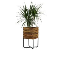 Square Planter WMetal Legs Natural