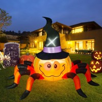 Kalolary 65 Ft Long Halloween Inflatable Pumpkin Spider With Witch Hat Blow Up Yard Decorations Halloween Outdoor Indoor Built