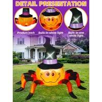 Kalolary 65 Ft Long Halloween Inflatable Pumpkin Spider With Witch Hat Blow Up Yard Decorations Halloween Outdoor Indoor Built