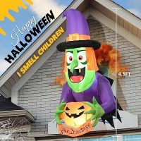 44 Ft Halloween Inflatable With Witch Holding Pumpkin Design Halloween Window Decorations Outdoor Blow Up With I Smell Childre