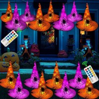 Waterglide 2 Pack Halloween Decorations 8Pcs Each Lighted Hanging Witch Hats Remote Control With 8 Modes Light Up 14 Ft Hallow