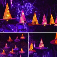 Waterglide 2 Pack Halloween Decorations 8Pcs Each Lighted Hanging Witch Hats Remote Control With 8 Modes Light Up 14 Ft Hallow