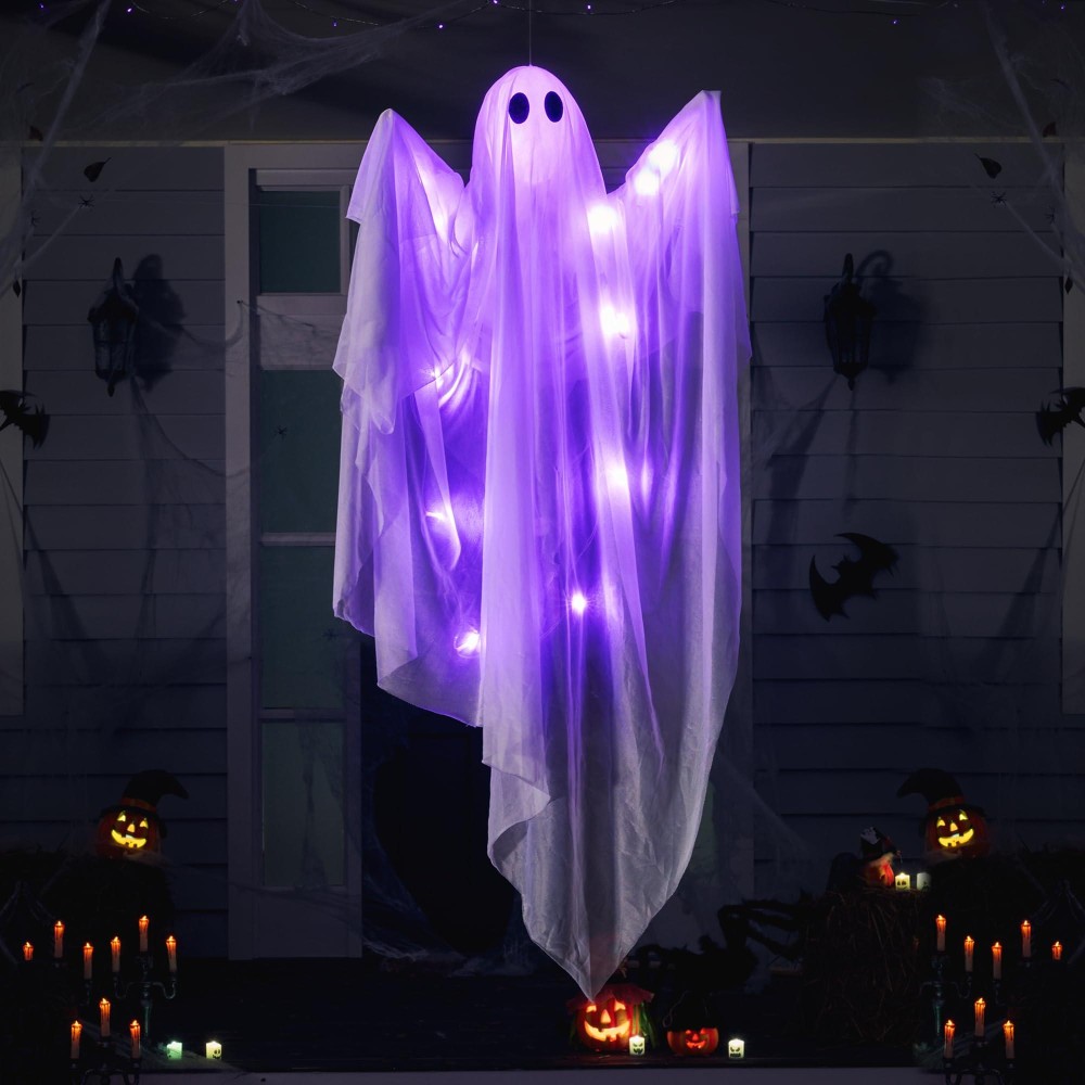 Joyin Halloween Hanging Light Up Ghost With Spooky Purple Led Light 47 White Hanging Ghosts Halloween Hanging Decoration Fo