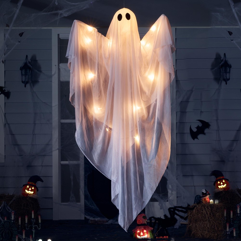 Joyin Halloween Hanging Light Up Ghost With Spooky Warm White Led Light 47 White Hanging Ghosts Halloween Hanging Decoratio