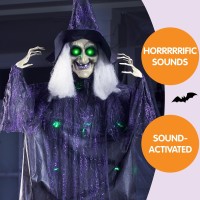 Joyin 72 Hanging Witch Decoration With Lightup Green Eyes And Sound Activation Function Animated Talking Witch Halloween Dec