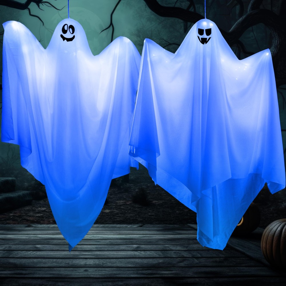 Joyin 2 Pcs Halloween Decorations Outdoor Lights Hanging Ghost With Blue Led Lights 354 Halloween Light Up Decor Hanging Fly