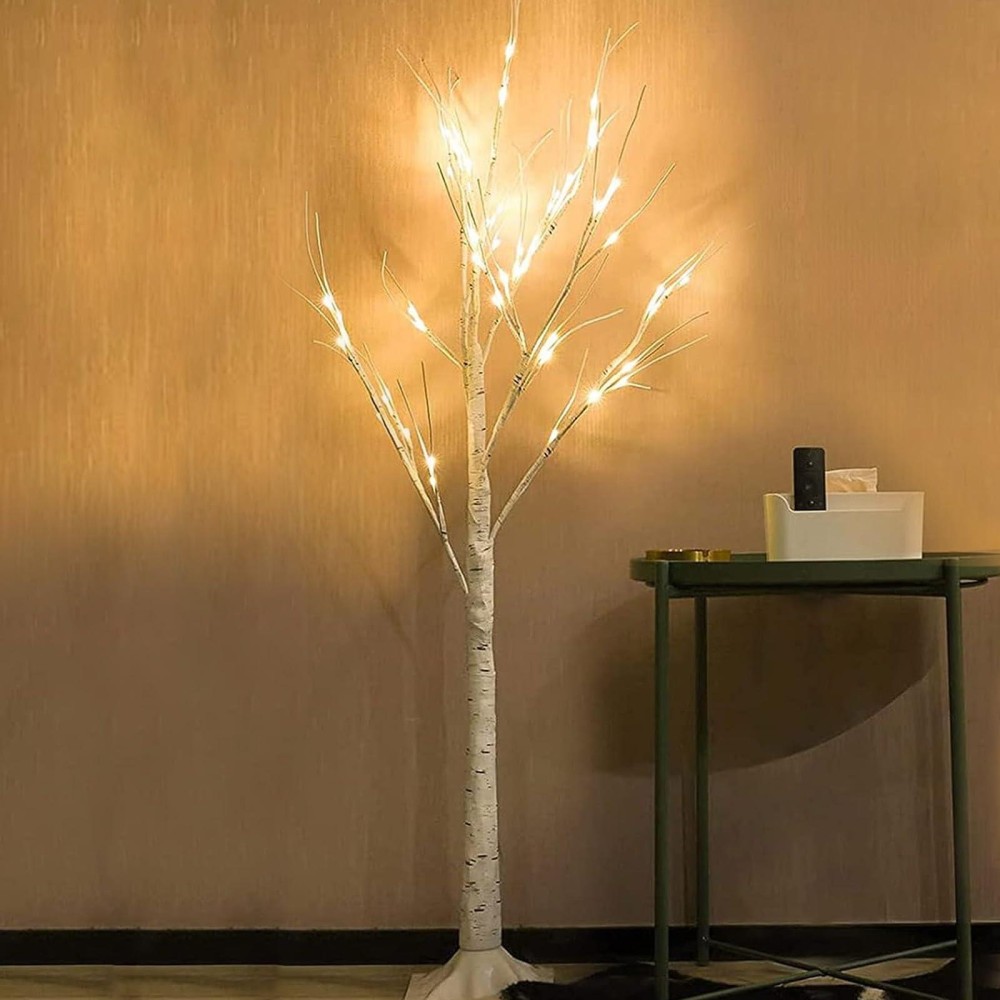 1Pack 4Ft Lighted Birch Tree Higher Size Floor Standing Birch Christmas Tree For Indoor Outdoor Warm White 96 Led Birch