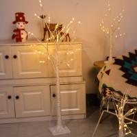 1Pack 4Ft Lighted Birch Tree Higher Size Floor Standing Birch Christmas Tree For Indoor Outdoor Warm White 96 Led Birch