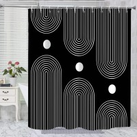 Gkleasg Black And White Shower Curtain Boho Minimalist Mid Century Modern Arch Geometric Machine Washable Waterproof Fabric For