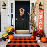 Fall Outdoor Rug Orange Buffalo Plaid Outdoor Rug Cotton Handwoven Buffalo Check Rug Layered Doormats For Front Doorfront Porc