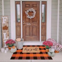 Fall Outdoor Rug Orange Buffalo Plaid Outdoor Rug Cotton Handwoven Buffalo Check Rug Layered Doormats For Front Doorfront Porc