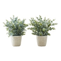 Artificial Plant 13 Tall Eucalyptus Grass Indoor Faux Fake Table Greenery Potted Set Of 2 Decorative Green Leaves W