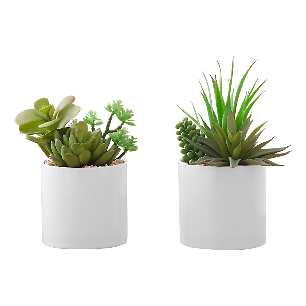 Artificial Plant 7 Tall Succulent Indoor Faux Fake Table Greenery Potted Set Of 2 Decorative Green Plants White Cer