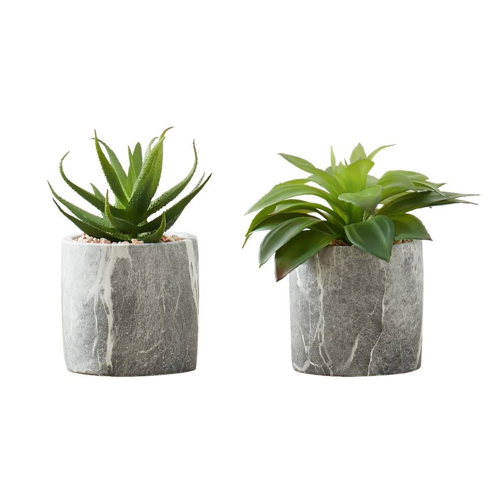 Artificial Plant 6 Tall Succulent Indoor Faux Fake Table Greenery Potted Set Of 2 Decorative Green Leaves Grey Ceme