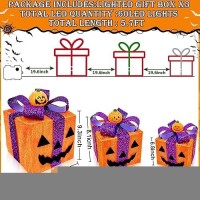 [ 8 Modes & Timer ] 3 Pack Lighted Halloween Pumpkin Decorations With 60 Led Lights Battery Operated Jack-O-Lantern Gift Box Halloween Outdoor Yard Decor For Holiday Home Indoor Garden Party Favors