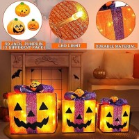 [ 8 Modes & Timer ] 3 Pack Lighted Halloween Pumpkin Decorations With 60 Led Lights Battery Operated Jack-O-Lantern Gift Box Halloween Outdoor Yard Decor For Holiday Home Indoor Garden Party Favors