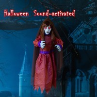 Hollyhome Halloween Hanging Ghost Sound Activated Ghost Girl With Red Glowing Eyes And Creepy Screaming Sound Halloween Outdoor