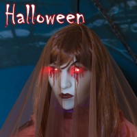 Hollyhome Halloween Hanging Ghost Sound Activated Ghost Girl With Red Glowing Eyes And Creepy Screaming Sound Halloween Outdoor