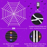 Halloween Spider Web Lights Decoration 12 Ft Lighted Spider Web Giant Halloween Yard Outdoor Decorations With 160 Led Waterproof