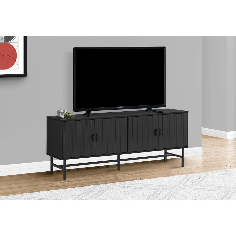 Tv Stand 60 Inch Console Media Entertainment Center Storage Cabinet Living Room Bedroom Black Laminate Black Metal Cont