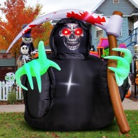 Mgparty Halloween Inflatables Decorations Grim Reaper Outdoor Halloween Decor With Buildin Leds Blow Up Inflatable For Hallowee