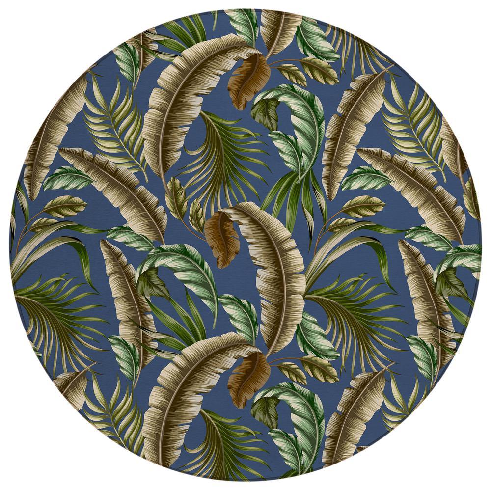 IndoorOutdoor Tropics TC1 Indigo Washable 8 x 8 Round Rug