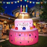 Domkom [New] 5.5Ft Large Inflatables Birthday Cake Outdoor Decorations With Candles Build-In Led Lights  For Happy Birthday Party Outdoor Indoor Garden Yard Lawn Decor