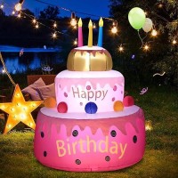 Domkom [New] 5.5Ft Large Inflatables Birthday Cake Outdoor Decorations With Candles Build-In Led Lights  For Happy Birthday Party Outdoor Indoor Garden Yard Lawn Decor