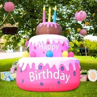 Domkom [New] 5.5Ft Large Inflatables Birthday Cake Outdoor Decorations With Candles Build-In Led Lights  For Happy Birthday Party Outdoor Indoor Garden Yard Lawn Decor