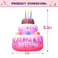 Domkom [New] 5.5Ft Large Inflatables Birthday Cake Outdoor Decorations With Candles Build-In Led Lights  For Happy Birthday Party Outdoor Indoor Garden Yard Lawn Decor