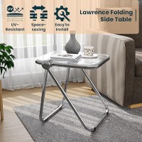 Leisuremod Lawrence Mid-Century Modern Rectangular Folding Side Table In Chrome Finish With Plastic Tabletop And Aluminum Frame For Living Room And Bedroom, Clear