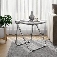 Leisuremod Lawrence Mid-Century Modern Rectangular Folding Side Table In Chrome Finish With Plastic Tabletop And Aluminum Frame For Living Room And Bedroom, Clear