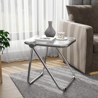 Leisuremod Lawrence Mid-Century Modern Rectangular Folding Side Table In Chrome Finish With Plastic Tabletop And Aluminum Frame For Living Room And Bedroom, Clear