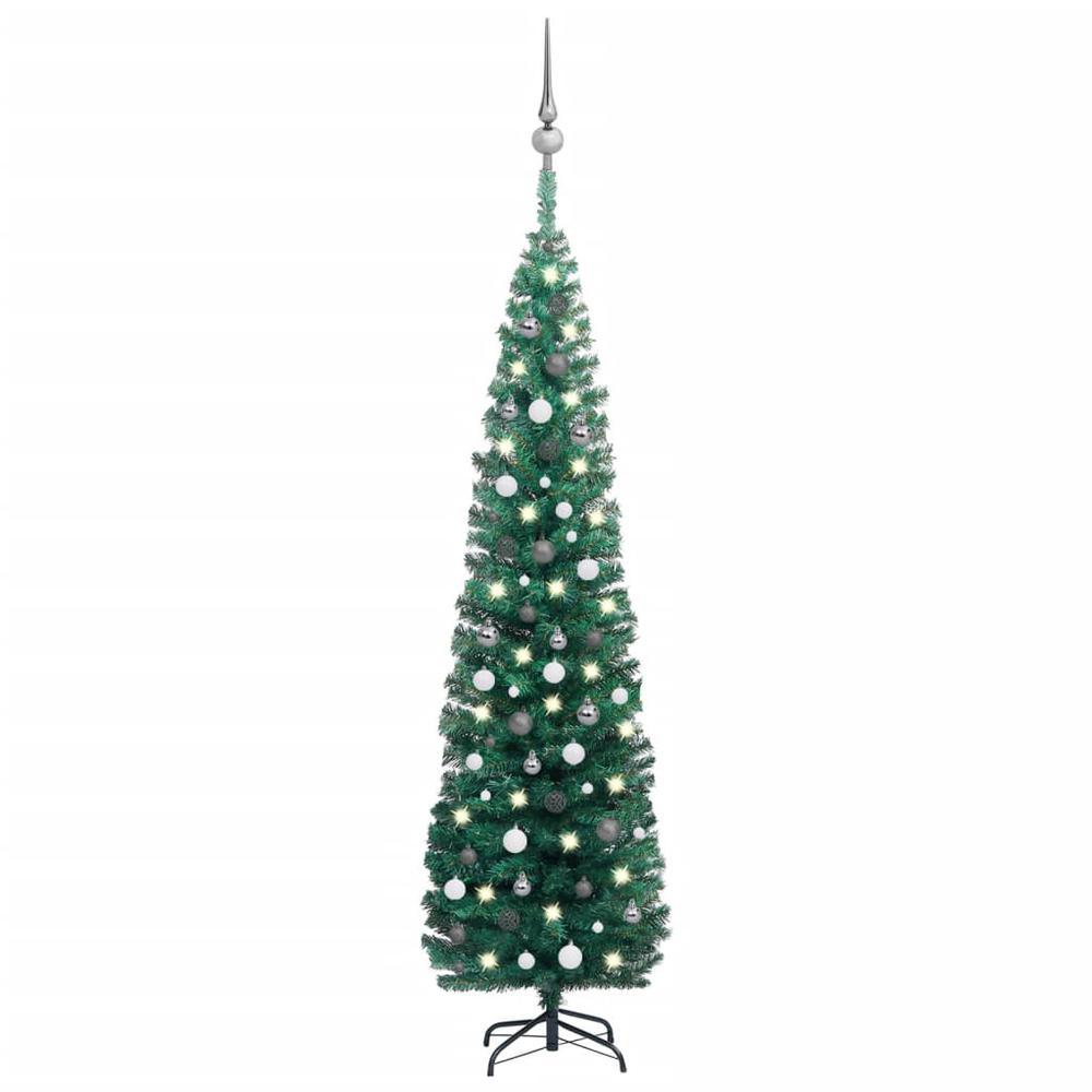 vidaXL Slim Artificial Christmas Tree with LEDsBall Set Green 945 3077902