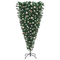vidaXL UpsideDown Artificial 945 Christmas Tree with LED Lights Ball Set PVC Lifelike Shape Adjustable Branches Steel