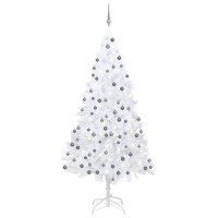 vidaXL 945 Artificial Christmas Tree with LEDs and Ball Set in White and Gray PVC Material Steel Stand EnergyEfficient LE