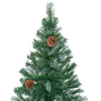 vidaXL Green White Artificial Christmas Tree with LED Lights Pinecones Ball Set Sturdy Base 910 Branches USB Connector 82