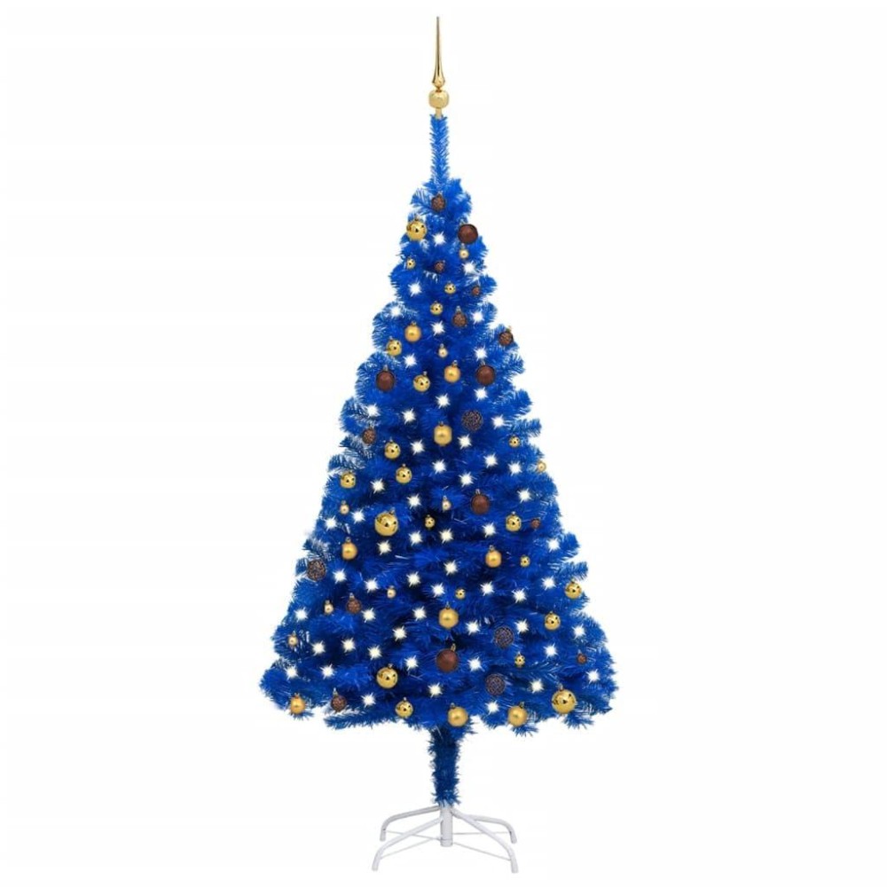 vidaXL Artificial Blue and Gold Christmas Tree with LEDs and Ball Set SelfAssembly EnergyEfficient PVC Material Metallic D