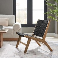 Modway Saoirse Wood Accent Lounge Chair-Woven Rope Seating In Walnut Black