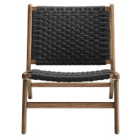 Modway Saoirse Wood Accent Lounge Chair-Woven Rope Seating In Walnut Black