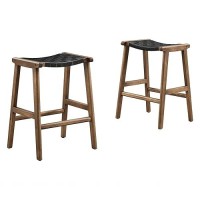 Modway Saoirse Faux Leather Wood Counter Stool - Set Of 2 In Walnut Black