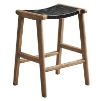 Modway Saoirse Faux Leather Wood Counter Stool - Set Of 2 In Walnut Black