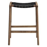 Modway Saoirse Faux Leather Wood Counter Stool - Set Of 2 In Walnut Black