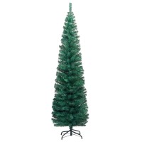 vidaXL Green Slim Artificial Christmas Tree with LEDs Rose Gold Balls Compact Reusable Lifelike PVC Material Includes Sta