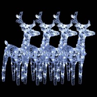 vidaXL Acrylic Christmas Reindeers with Cold White LED Lights Outdoor WeatherResistant Holiday Yard Decoration Set of 4 E