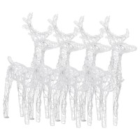 vidaXL Acrylic Christmas Reindeers with Cold White LED Lights Outdoor WeatherResistant Holiday Yard Decoration Set of 4 E