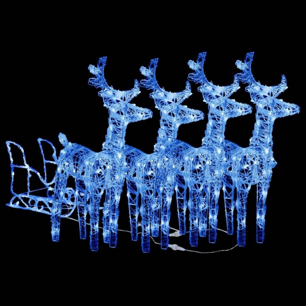 vidaXL Modern Christmas Ornaments Blue Acrylic LED Reindeers Sleigh Decoration WeatherResistant with Multiple Lighting E