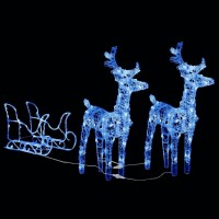 vidaXL Modern Christmas Ornaments Blue Acrylic LED Reindeers Sleigh Decoration WeatherResistant with Multiple Lighting E